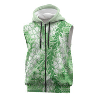 Green Puakenikeni and Maile Lei Sleeveless Zip Hoodie Hawaiian Style Tribal Tapa Double Strand Lei LT9 Green - Polynesian Pride