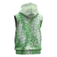 Green Puakenikeni and Maile Lei Sleeveless Zip Hoodie Hawaiian Style Tribal Tapa Double Strand Lei - Polynesian Pride