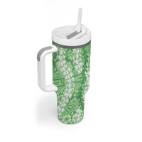 Green Puakenikeni and Maile Lei Tumbler With Handle Hawaiian Style Tribal Tapa Double Strand Lei