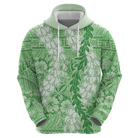 Green Puakenikeni and Maile Lei Zip Hoodie Hawaiian Style Tribal Tapa Double Strand Lei
