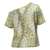 Vintage Puakenikeni and Maile Lei Cross Shoulder Shirt Hawaiian Style Tribal Tapa Double Strand Lei LT9 - Polynesian Pride