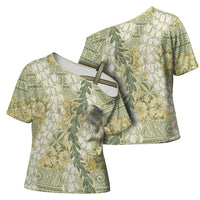 Vintage Puakenikeni and Maile Lei Cross Shoulder Shirt Hawaiian Style Tribal Tapa Double Strand Lei LT9 - Polynesian Pride