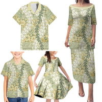 Vintage Puakenikeni and Maile Lei Family Matching Puletasi and Hawaiian Shirt Hawaiian Style Tribal Tapa Double Strand Lei