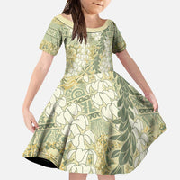 Vintage Puakenikeni and Maile Lei Family Matching Short Sleeve Bodycon Dress and Hawaiian Shirt Hawaiian Style Tribal Tapa Double Strand Lei