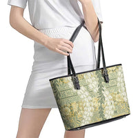 Vintage Puakenikeni and Maile Lei Leather Tote Bag Hawaiian Style Tribal Tapa Double Strand Lei LT9 - Polynesian Pride