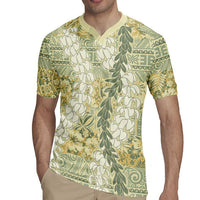 Vintage Puakenikeni and Maile Lei Rugby Jersey Hawaiian Style Tribal Tapa Double Strand Lei