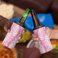 Pink Puakenikeni and Maile Lei 4 in 1 Can Cooler Tumbler Hawaiian Style Tribal Tapa Double Strand Lei