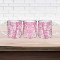 Pink Puakenikeni and Maile Lei Ceramic Mug Hawaiian Style Tribal Tapa Double Strand Lei - Polynesian Pride