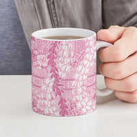 Pink Puakenikeni and Maile Lei Ceramic Mug Hawaiian Style Tribal Tapa Double Strand Lei - Polynesian Pride