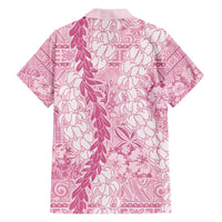 Pink Puakenikeni and Maile Lei Family Matching Off The Shoulder Long Sleeve Dress and Hawaiian Shirt Hawaiian Style Tribal Tapa Double Strand Lei LT9 - Polynesian Pride