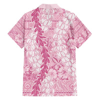 Pink Puakenikeni and Maile Lei Family Matching Off Shoulder Short Dress and Hawaiian Shirt Hawaiian Style Tribal Tapa Double Strand Lei LT9 - Polynesian Pride