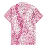Pink Puakenikeni and Maile Lei Family Matching Short Sleeve Bodycon Dress and Hawaiian Shirt Hawaiian Style Tribal Tapa Double Strand Lei LT9 - Polynesian Pride