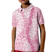 Pink Puakenikeni and Maile Lei Kid Polo Shirt Hawaiian Style Tribal Tapa Double Strand Lei