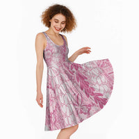 Pink Puakenikeni and Maile Lei Midi Dress Hawaiian Style Tribal Tapa Double Strand Lei - Polynesian Pride