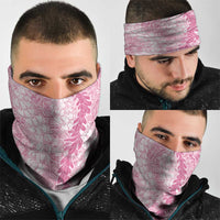 Pink Puakenikeni and Maile Lei Neck Gaiter Hawaiian Style Tribal Tapa Double Strand Lei - Polynesian Pride
