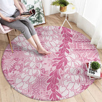 Pink Puakenikeni and Maile Lei Round Carpet Hawaiian Style Tribal Tapa Double Strand Lei