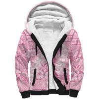 Pink Puakenikeni and Maile Lei Sherpa Hoodie Hawaiian Style Tribal Tapa Double Strand Lei
