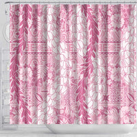 Pink Puakenikeni and Maile Lei Shower Curtain Hawaiian Style Tribal Tapa Double Strand Lei