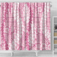 Pink Puakenikeni and Maile Lei Shower Curtain Hawaiian Style Tribal Tapa Double Strand Lei