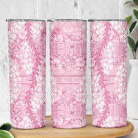 Pink Puakenikeni and Maile Lei Skinny Tumbler Hawaiian Style Tribal Tapa Double Strand Lei