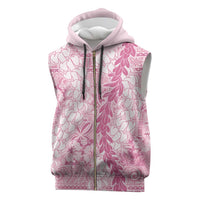 Pink Puakenikeni and Maile Lei Sleeveless Zip Hoodie Hawaiian Style Tribal Tapa Double Strand Lei LT9 Pink - Polynesian Pride