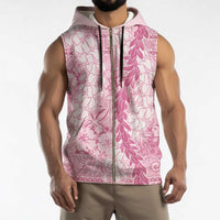 Pink Puakenikeni and Maile Lei Sleeveless Zip Hoodie Hawaiian Style Tribal Tapa Double Strand Lei - Polynesian Pride