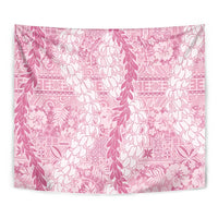 Pink Puakenikeni and Maile Lei Tapestry Hawaiian Style Tribal Tapa Double Strand Lei