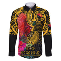 Personalised Papua New Guinea Rugby Family Matching Puletasi Dress and Hawaiian Shirt PNG Kumuls Champions Pacific Bowl LT9 Dad's Shirt - Long Sleeve Gold - Polynesian Pride