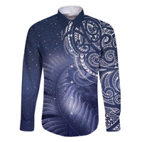 New Zealand Galaxy Fern Family Matching Off The Shoulder Long Sleeve Dress and Hawaiian Shirt LT9 Dad's Shirt - Long Sleeve Galaxy - Polynesian Pride