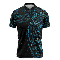 New Zealand Matariki Zipper Polo Shirt Galaxy Maori Tribal Tattoo - Polynesian Pride