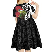 New Zealand Kakapo Christmas Kid Short Sleeve Dress Meri Kirihimete Pohutukawa Flowers