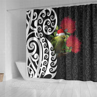 New Zealand Kakapo Christmas Shower Curtain Meri Kirihimete Pohutukawa Flowers LT9 - Polynesian Pride