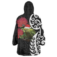 New Zealand Kakapo Christmas Wearable Blanket Hoodie Meri Kirihimete Pohutukawa Flowers
