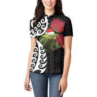 New Zealand Kakapo Christmas Women Polo Shirt Meri Kirihimete Pohutukawa Flowers LT9 - Polynesian Pride