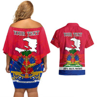 Haiti Independence Day Couples Matching Off Shoulder Short Dress and Hawaiian Shirt Libete Egalite Fratenite Ayiti 1804 With Polynesian Pattern LT9 - Polynesian Pride