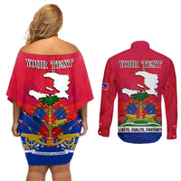 Haiti Independence Day Couples Matching Off Shoulder Short Dress and Long Sleeve Button Shirt Libete Egalite Fratenite Ayiti 1804 With Polynesian Pattern LT9 - Polynesian Pride