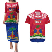 Haiti Independence Day Couples Matching Puletasi Dress and Hawaiian Shirt Libete Egalite Fratenite Ayiti 1804 With Polynesian Pattern LT9 Red - Polynesian Pride