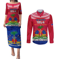 Haiti Independence Day Couples Matching Puletasi Dress and Long Sleeve Button Shirt Libete Egalite Fratenite Ayiti 1804 With Polynesian Pattern LT9 Red - Polynesian Pride