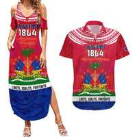 Haiti Independence Day Couples Matching Summer Maxi Dress and Hawaiian Shirt Libete Egalite Fratenite Ayiti 1804 With Polynesian Pattern LT9 Red - Polynesian Pride
