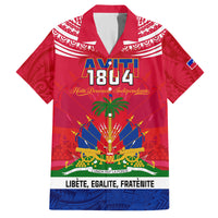 Haiti Independence Day Family Matching Long Sleeve Bodycon Dress and Hawaiian Shirt Libete Egalite Fratenite Ayiti 1804 With Polynesian Pattern LT9 Dad's Shirt - Short Sleeve Red - Polynesian Pride