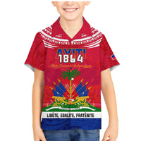 Haiti Independence Day Family Matching Mermaid Dress and Hawaiian Shirt Libete Egalite Fratenite Ayiti 1804 With Polynesian Pattern LT9 Son's Shirt Red - Polynesian Pride