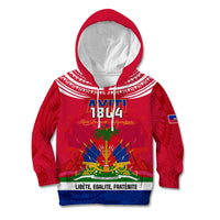 Haiti Independence Day Kid Hoodie Libete Egalite Fratenite Ayiti 1804 With Polynesian Pattern LT9 Hoodie Red - Polynesian Pride