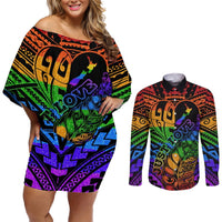 New Zealand LGBT Fern Heart Couples Matching Off Shoulder Short Dress and Long Sleeve Button Shirt Dont judge What You Dont Understand LT9 No Dress - Polynesian Pride