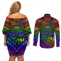 New Zealand LGBT Fern Heart Couples Matching Off Shoulder Short Dress and Long Sleeve Button Shirt Dont judge What You Dont Understand LT9 - Polynesian Pride