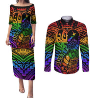 New Zealand LGBT Fern Heart Couples Matching Puletasi and Long Sleeve Button Shirt Dont judge What You Dont Understand LT9 No Dress - Polynesian Pride