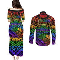New Zealand LGBT Fern Heart Couples Matching Puletasi and Long Sleeve Button Shirt Dont judge What You Dont Understand LT9 - Polynesian Pride