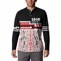 Personalised Toitu Te Tiriti Aotearoa 1840 Button Sweatshirt Red Kowhaiwhai Puhoro - Polynesian Pride