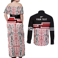 Personalised Toitu Te Tiriti Aotearoa 1840 Couples Matching Off Shoulder Maxi Dress and Long Sleeve Button Shirt Red Kowhaiwhai Puhoro LT9 - Polynesian Pride
