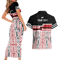 Personalised Toitu Te Tiriti Aotearoa 1840 Couples Matching Short Sleeve Bodycon Dress and Hawaiian Shirt Red Kowhaiwhai Puhoro LT9 - Polynesian Pride