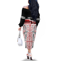 Personalised Toitu Te Tiriti Aotearoa 1840 Family Matching Off The Shoulder Long Sleeve Dress and Hawaiian Shirt Red Kowhaiwhai Puhoro LT9 - Polynesian Pride